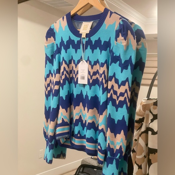 Emily McCarthy Julia Sweater XS NWT Ripple Blue Beige - Picture 1 of 5